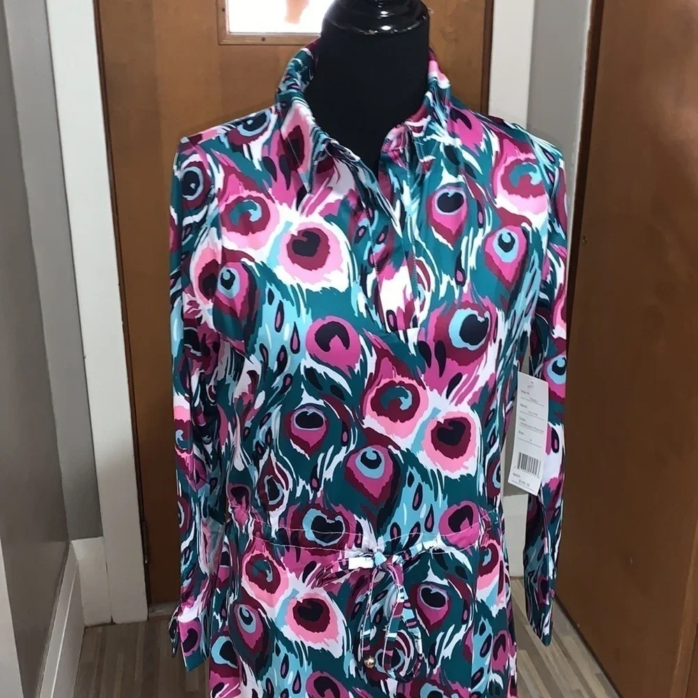 Tracy Negoshian Lillian style shirt dress, peacock